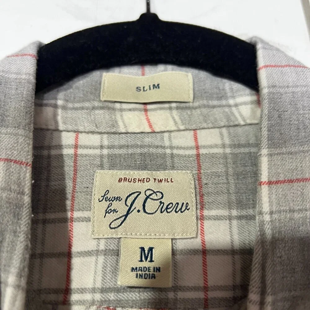 J. Crew Brushed Twill Button Down Shirt Slim Fit in Grey White Red Plaid Size M